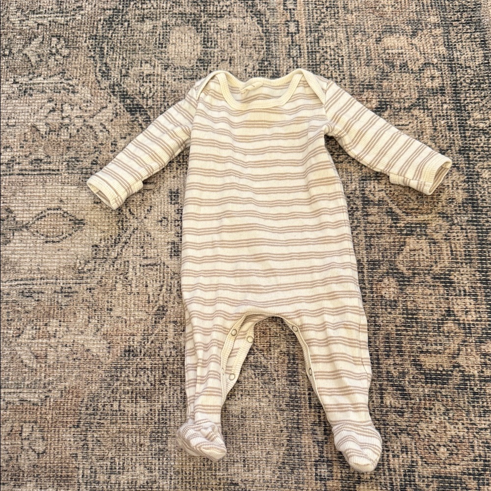 Quincy Mae Cream and Tan Striped Baby One-Piece Footed Sleeper